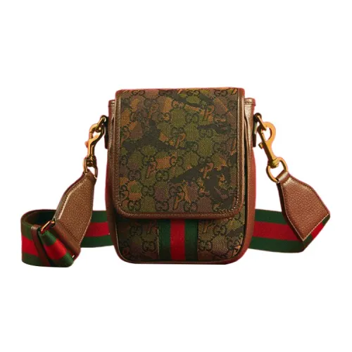 GUCCI Дворцовый Коллаборация Холст с кожей Сумка через плечо Унисекс Армейский зеленый