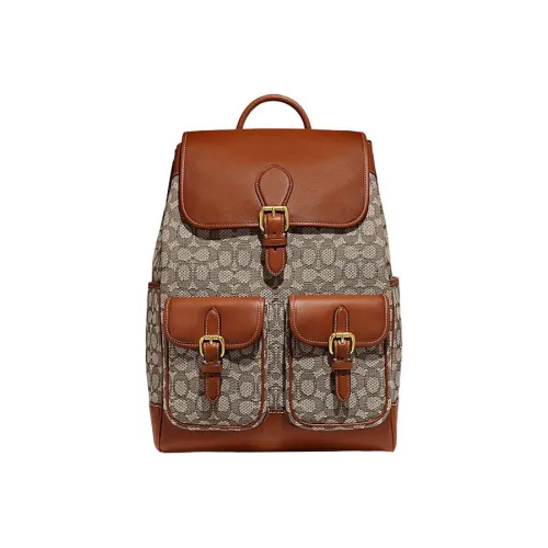 COACH Frankie Ткань с коровьей кожей Шнурок Сумка Рюкзак Большой Мужской Серый и Коричневый