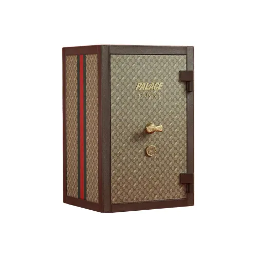 GUCCI Дворцовый Коллаборация Холст Панелированная Кожа Детали Твердый Чехол Safe Хранение Коробка Обычный Унисекс Коричневый Эбеновый