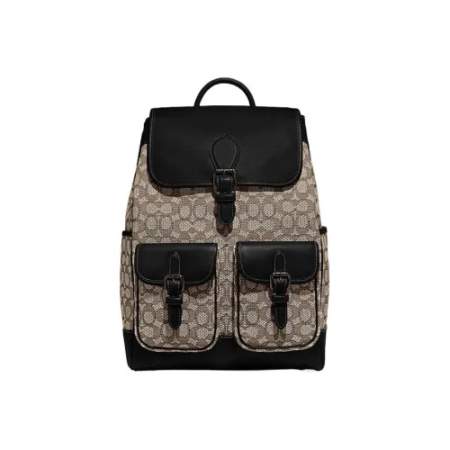 COACH Frankie Ткань Коровья Кожа Шнурок Сумка Рюкзак Большой Мужской Серый Черный