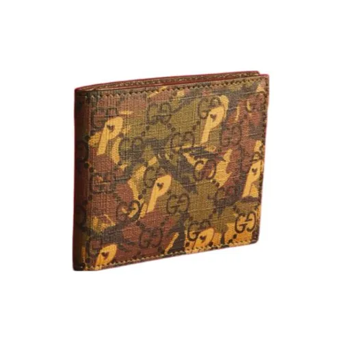 GUCCI Дворцовый Коллаборация Холст с кожей Кошелек Унисекс Армейский зеленый