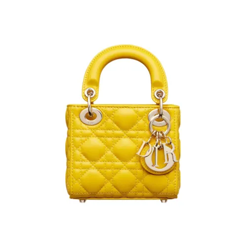 DIOR Lady Dior Sheepskin Сумка Lady Dior Сумка через плечо Сумка Extra Mini Женская Желтая