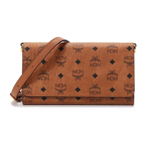 MCM Чехол для телефона из кожи Сумка через плечо Кошелек Женские Коричневый Коньяк