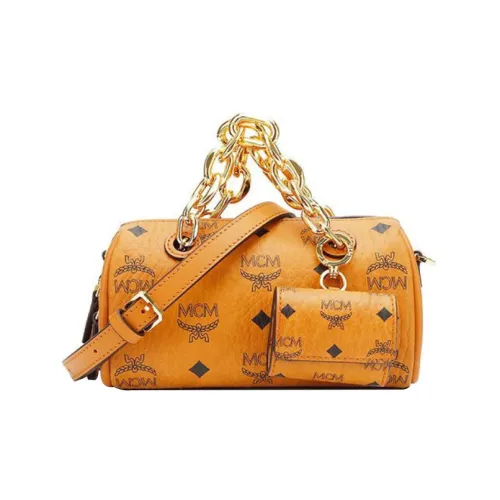 MCM Essential Visetos Origina Корова Кожа Бостон Сумка Портативная Сумка через плечо Женский Коньяк