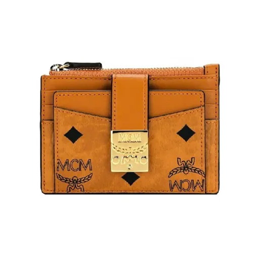 MCM Patricia Visetos Телячья кожа Кошелек для монет держатель для карт Мини Женский Коньячный
