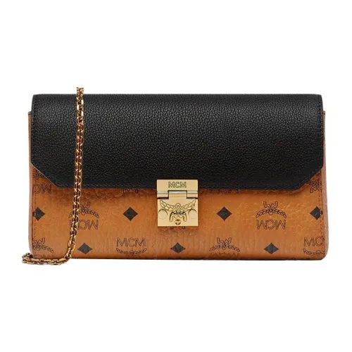 MCM Tracy Visetos Покрытый холст Сумка через плечо Средний Женский Коньячный Черный Золотой