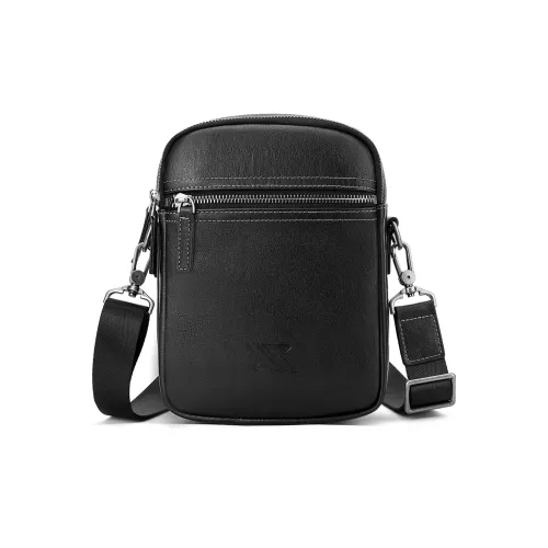 NOMK Сумка через плечо из крупнозернистой текстуры коровьей кожи маленькая мужская черная