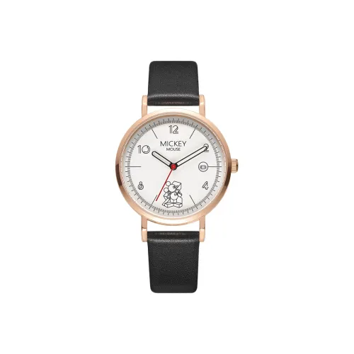Disney Mickey Series Кварцевый механизм натуральная кожа ремешок часы женские белый циферблат
