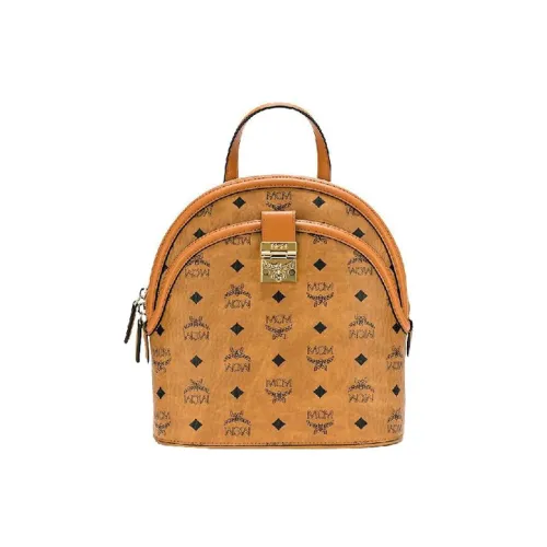 MCM Коровья кожа кожа сумка купольная сумка рюкзак обычный унисекс коричневый коньячный