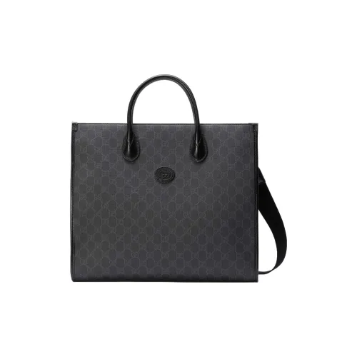 GUCCI Canvas с кожаными вставками тоут сумка для покупок сумка через плечо сумка среднего размера мужская черная серая