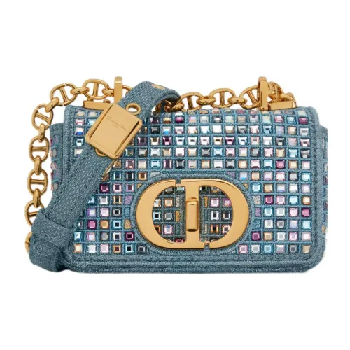 DIOR Caro Металл Холст Кристалл Ручная Сумка через плечо Сумка на плечо Женская Синяя