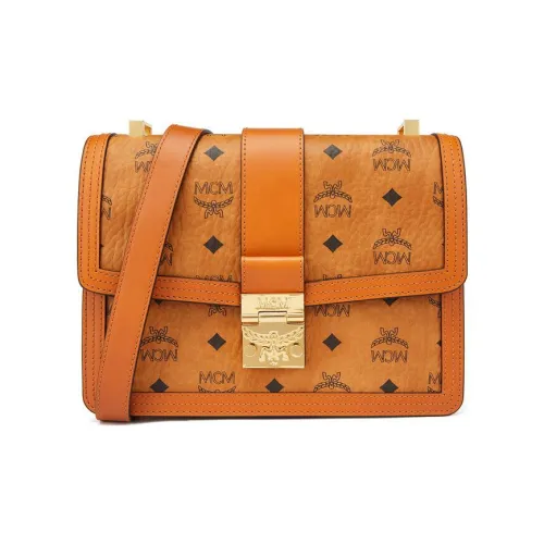 MCM Tracy Visetos Покрытый холст Сумка через плечо Средняя Женская Коньячный Коричневый