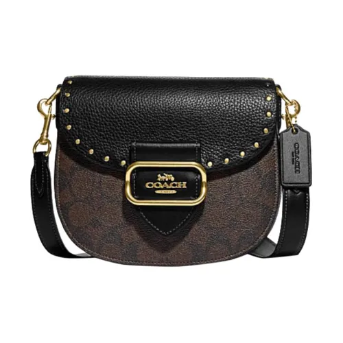 COACH Сумка из коровьей кожи Saddle сумка через плечо маленькая женская коричневый и черный
