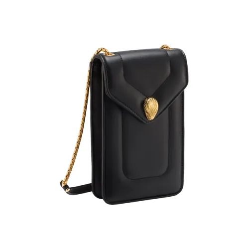 BVLGARI Serpenti Reverse Телячья кожа Сумка через плечо Чехол для телефона Женские Черный