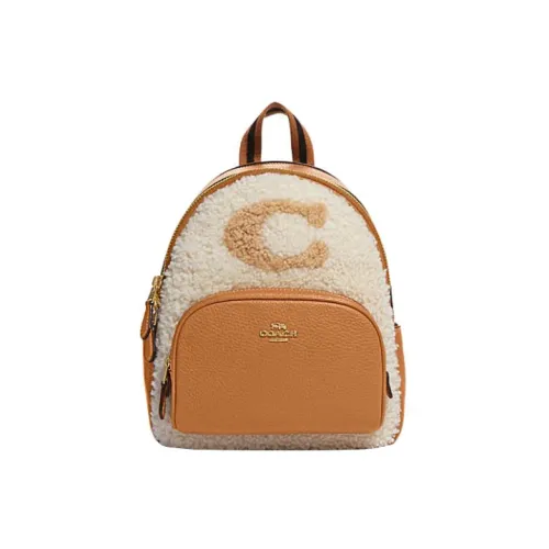 COACH Корт Ткань с Коровьей Кожей Рюкзак Мини Женский Белый и Коричневый