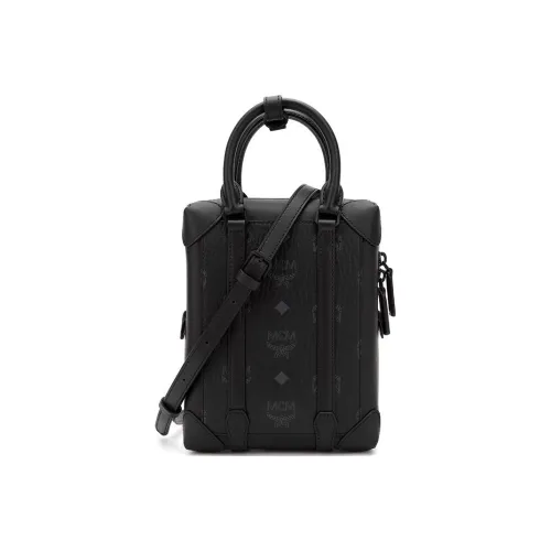 MCM Soft Berlin Visetos Покрытый холст Сумка Сумка через плечо Сумка через плечо Маленькая Мужская Черная