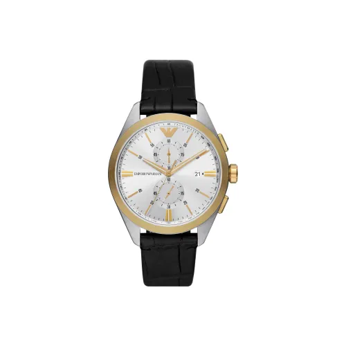 EMPORIO ARMANI Часы Кварцевый механизм Кожаный ремешок Серебристый циферблат Мужской AR11498