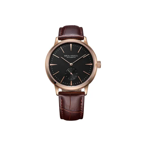Sea Gull National Collection Автоматический Механический Механизм Естественная Кожа Ремешок Часы Мужские Черный Циферблат