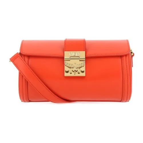 MCM Кожа Цилиндрическая Сумка Сумка через плечо Маленькая Женская Красная