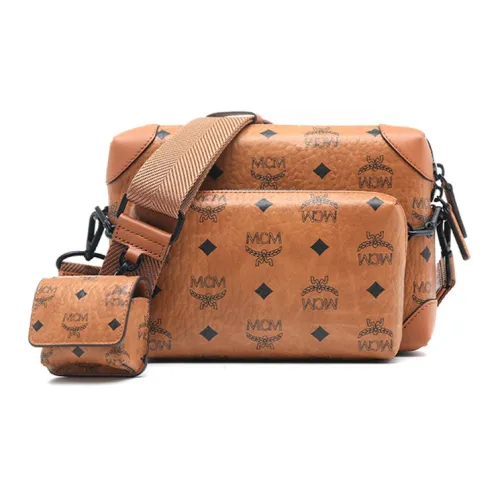 MCM Soft Berlin Visetos Кожаная отделка Сумка через плечо Маленькая Женская Коричневая Коньячная