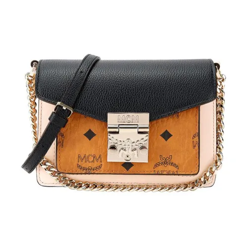 MCM Tracy Visetos Покрытый холст Аккордеонная сумка Сумка через плечо Сумка на одно плечо Мини Женский Коньячный Коричневый и Розовый Черный