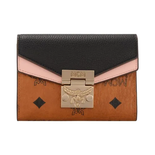 MCM Patricia Visetos Кожа Кошелек Женские Коньяк Черный