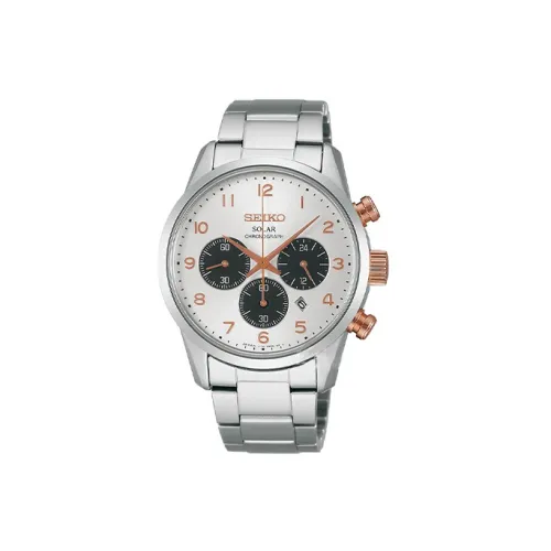 SEIKO Spirit Series Солнечный Кварцевый Механизм Мужские Часы Нержавеющая Сталь Ремешок Серебристый Циферблат