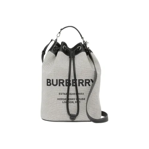Burberry Ткань с кожаными вставками Ведрообразная сумка Сумка через плечо Сумка на плечо Мужская Серый Черный