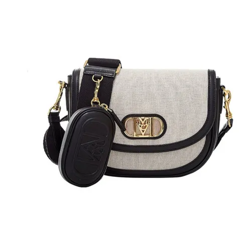 MCM Mode Travia Холст Детали Ткань Коровья кожа Сумка через плечо Маленькая Женская Черный Черный Золотой