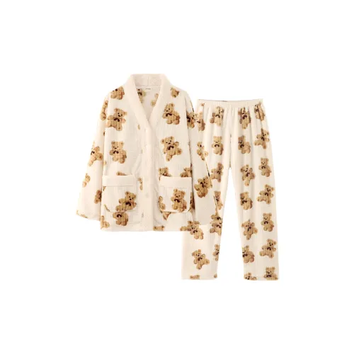 Chun Xi Домашний костюм женский цвет экрю медведь