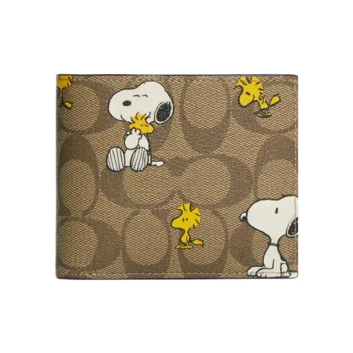 COACH Peanuts Снупи Коллаборация 3 IN 1 Wallet Покрытый холст Держатель для карт кошелек Мужской Хаки