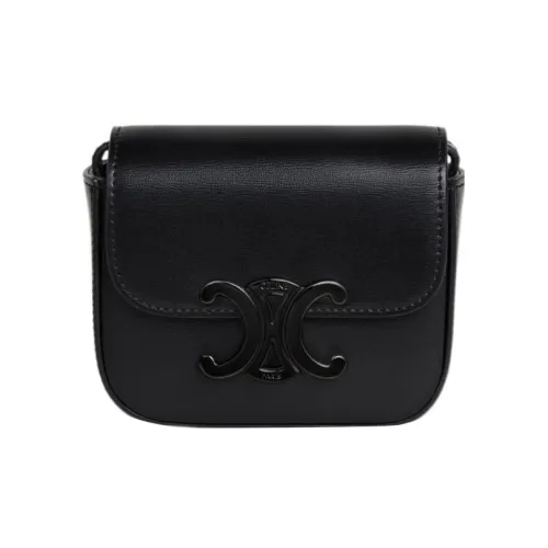 CELINE Triomphe Блестящий Клатч из коровьей кожи Сумка через плечо Мини Женская Черная