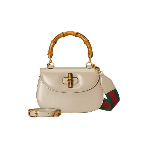 GUCCI Bamboo 1947 Кожа Бамбуковая Сумка Сумка через плечо Сумка среднего размера Женская Овсяный