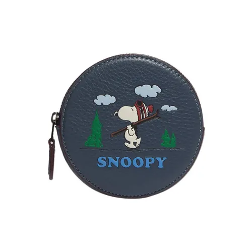 COACH SNOOPY X PEANUTS Коллаборация Утонченный Pebble Кожа Монета Коробка Монета Кошелек Женские Синий