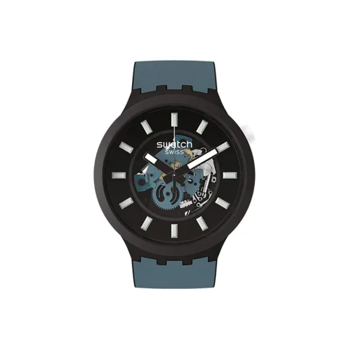 Swatch Quartz Механизм Унисекс Часы 47 мм Черный Циферблат Ботанический Керамический Корпус Часы Силиконовый Ремешок