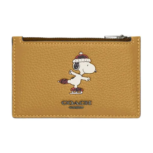 COACH Peanuts Снупи Коллаборация Карточный чехол Утонченный Pebble Коровья кожа Монетница держатель для карт Мини Женский Linen