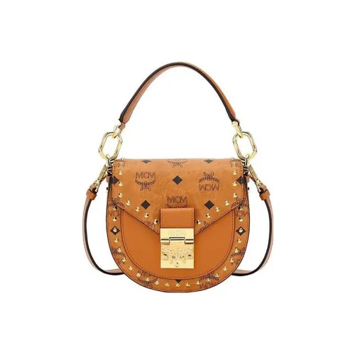 MCM Patricia Visetos Искусственная кожа Седло Сумка Сумка через плечо Мини Женская Коричневый Коньяк