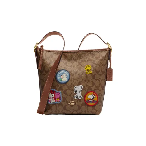 COACH Peanuts Snoopy Коллаборация Холст и Кожа Сумка через плечо Средняя Женская