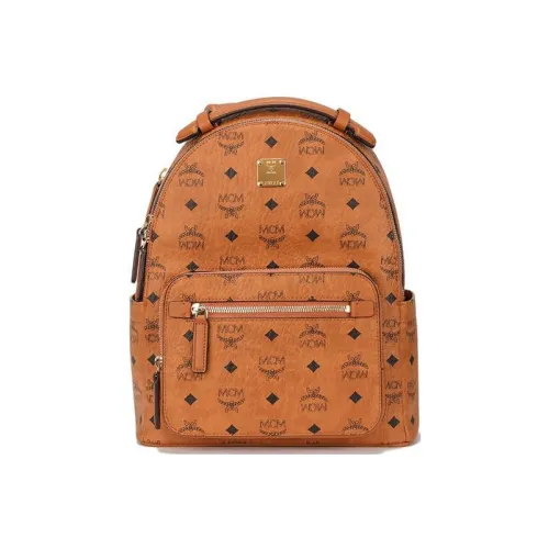 MCM Stark Visetos Кожа Сумка Рюкзак Маленький Унисекс Коньячный Коричневый