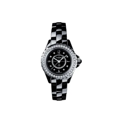 CHANEL Часы J12, 29 Мм Черная Высокопрочная Керамика И Сталь, Безель С Бриллиантами, Часовые Метки Из Бриллиантов