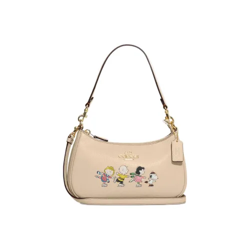 COACH Peanuts Снупи Коллаборация Teri Pebble Коровья кожа Сумка на плечо Сумка Сумка через плечо Женская Слоновая кость