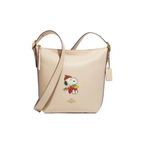 COACH Peanuts Снупи Коллаборация Песочный Кожа Сумка через плечо Средняя Женская Телесный
