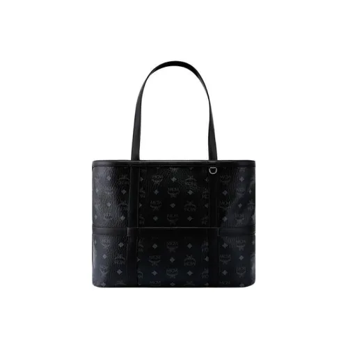 MCM Delmy Visetos Полиуретан Тоут Сумка Сумка для покупок Сумка на плечо Сумка среднего размера Женская Черная
