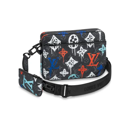 LOUIS VUITTON Trio Покрытый холст с коровья кожа комбинированная курьерская сумка сумка через плечо обычная мужская