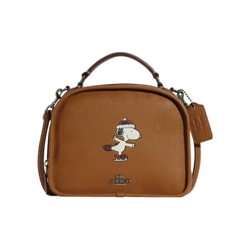 COACH Peanuts Снупи Коллаборация Lunch Pail Сумка из кожаной ткани сумка через плечо маленькая сумка через плечо женская коричневая