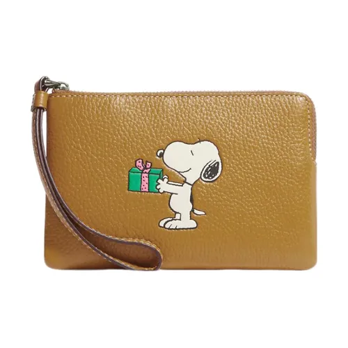 COACH PEANUTS Collaboration Wristlet Кожа Запястье Сумка Клатч Маленький Женские Linen