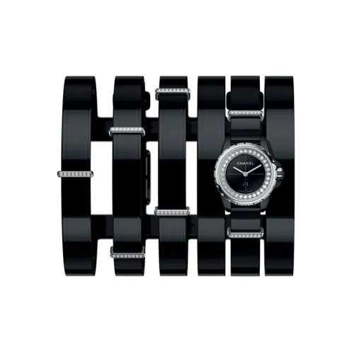 CHANEL Часы Кварцевый механизм Нержавеющая сталь Естественная кожа Ремешок 19 мм Черный циферблат Женские