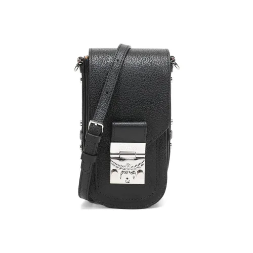 MCM Кожа Одно плечо Через плечо Сумка с цепочкой с Чехол для телефона Мини Женские Черный