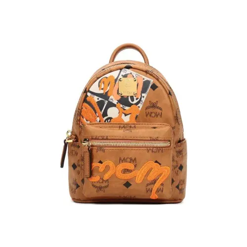 MCM Stark Visetos Кожа Через плечо Рюкзак Маленький Унисекс Коньяк
