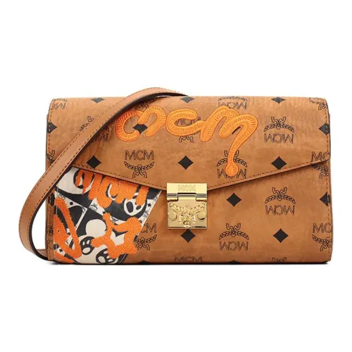 MCM Millie Visetos Хлопок Сумка через плечо Сумка на плечо Стандартная Женская Коньяк